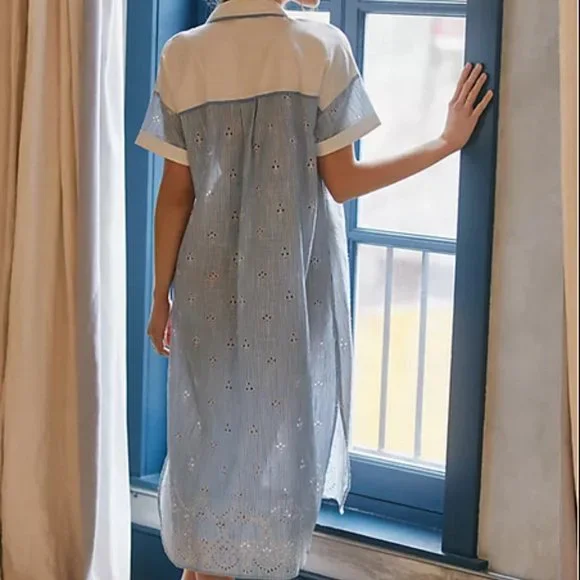 Anthropologie | Dresses | Anthropologie Xs Nwt Blue White Striped Eyelet Maxi  Lounge Dress | Poshmark